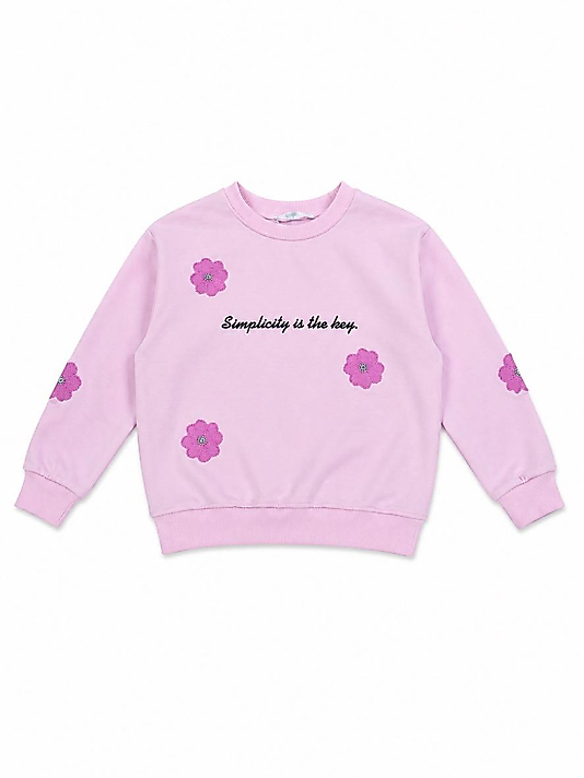Çiçek Nakışlı Pembe Sweat