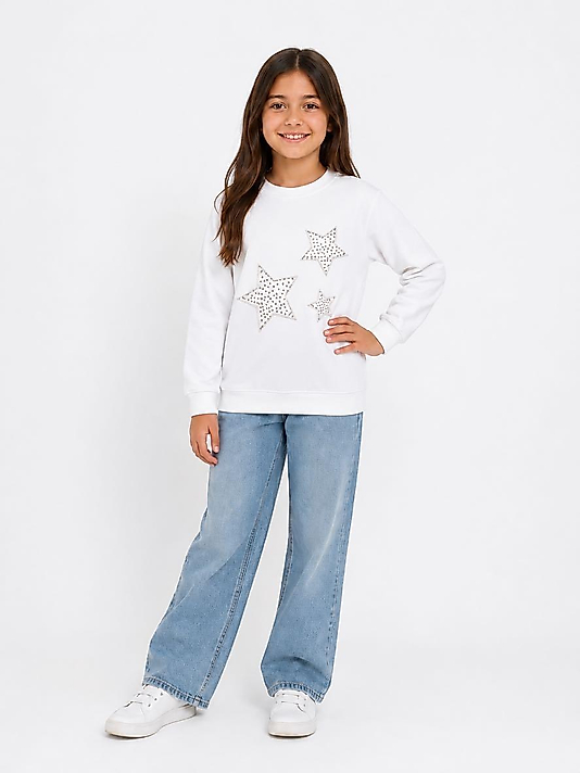 Yıldız Nakışlı Taşlı Sweat