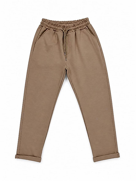 Unisex Bej Çelik Kumaş Double Paça Okul Pantolunu