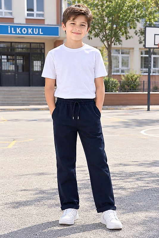 Unisex Lacivert Double Paça Okul Pantolunu