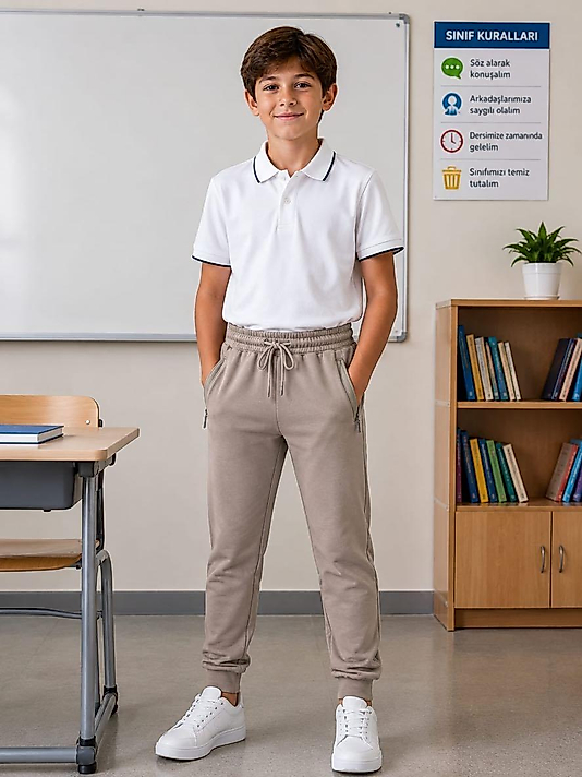 Unisex Bej Renk Eşofman Alt
