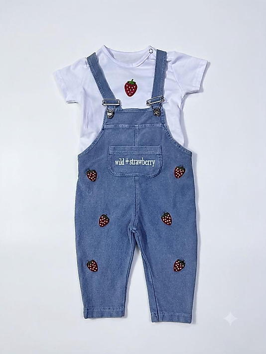 Çilekli Kız Bebek Salopet