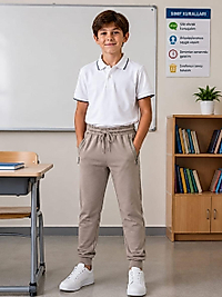 Unisex Bej Renk Eşofman Alt