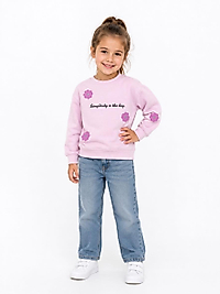 Çiçek Nakışlı Pembe Sweat