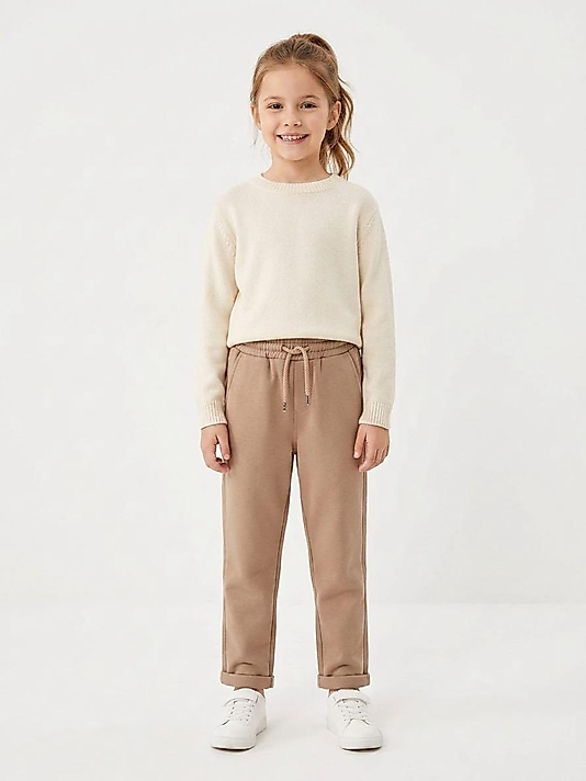 Unisex Bej Double Paça Okul Pantolunu