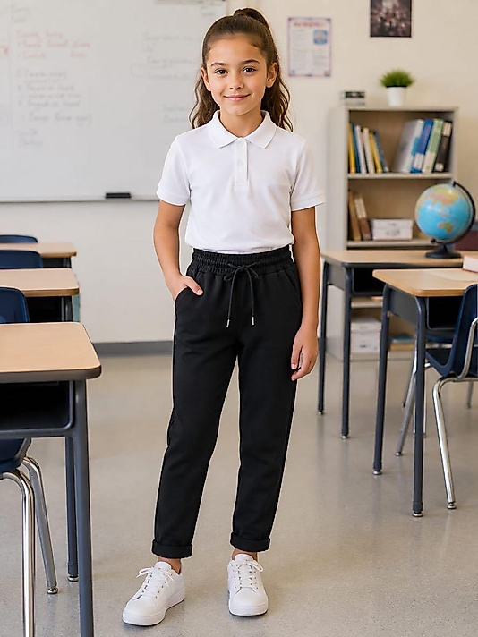 Unisex Siyah Double Paça Okul Pantolunu